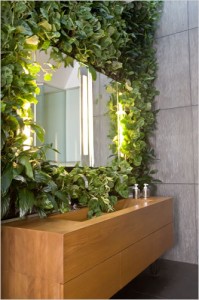 Bagno con parete verde della casa green