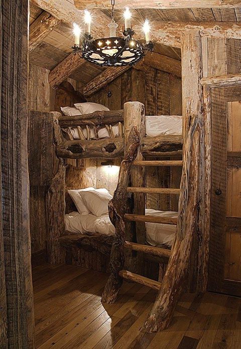 cabin in legno: letto a castello naturale