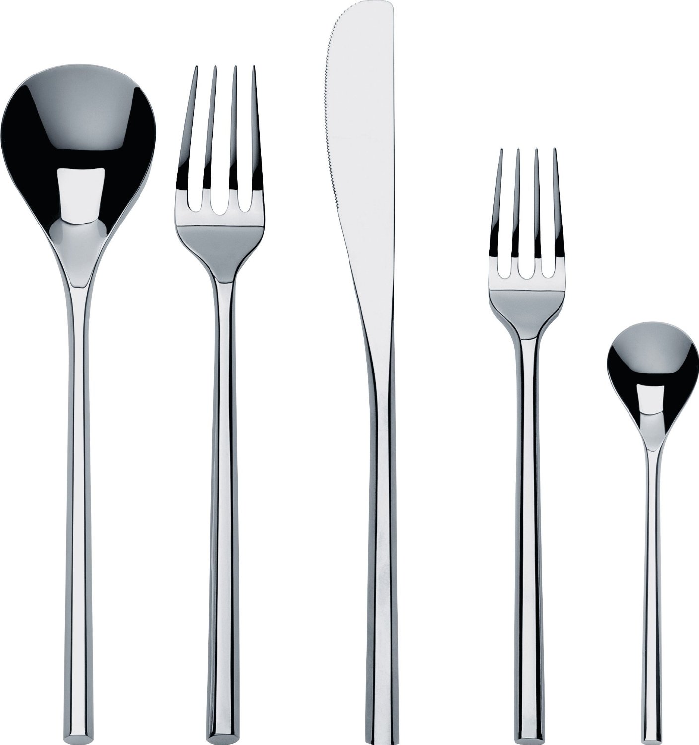 Set Posate 24 Pezzi KAV In Acciaio Inox, Finitura A Specchio, Design Moderno, 6 Coltelli, Forchette, Cucchiai, Cucchiaini, Argento - 3