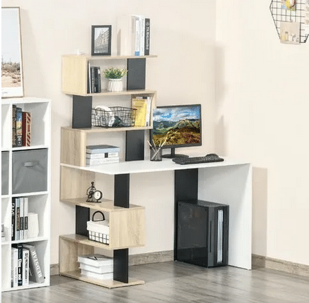 Homcom: scrivania da camera o ufficio con cassetto e libreria in legno