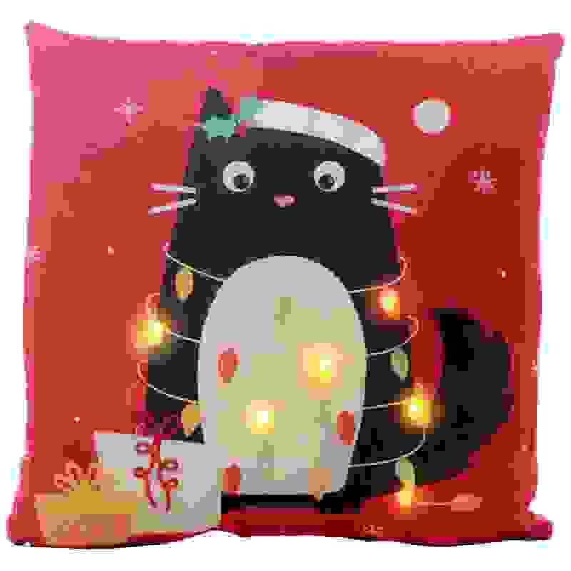 Cuscino di natale rosso con il gattino nero Feline Fine